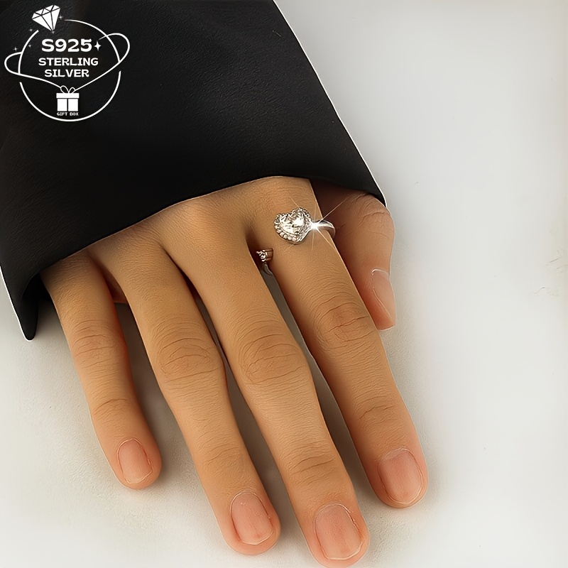 925 Silver Adjustable Heart Ring for Women